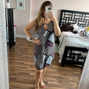 bar III geometric pattern shift dress with keyhole neckline